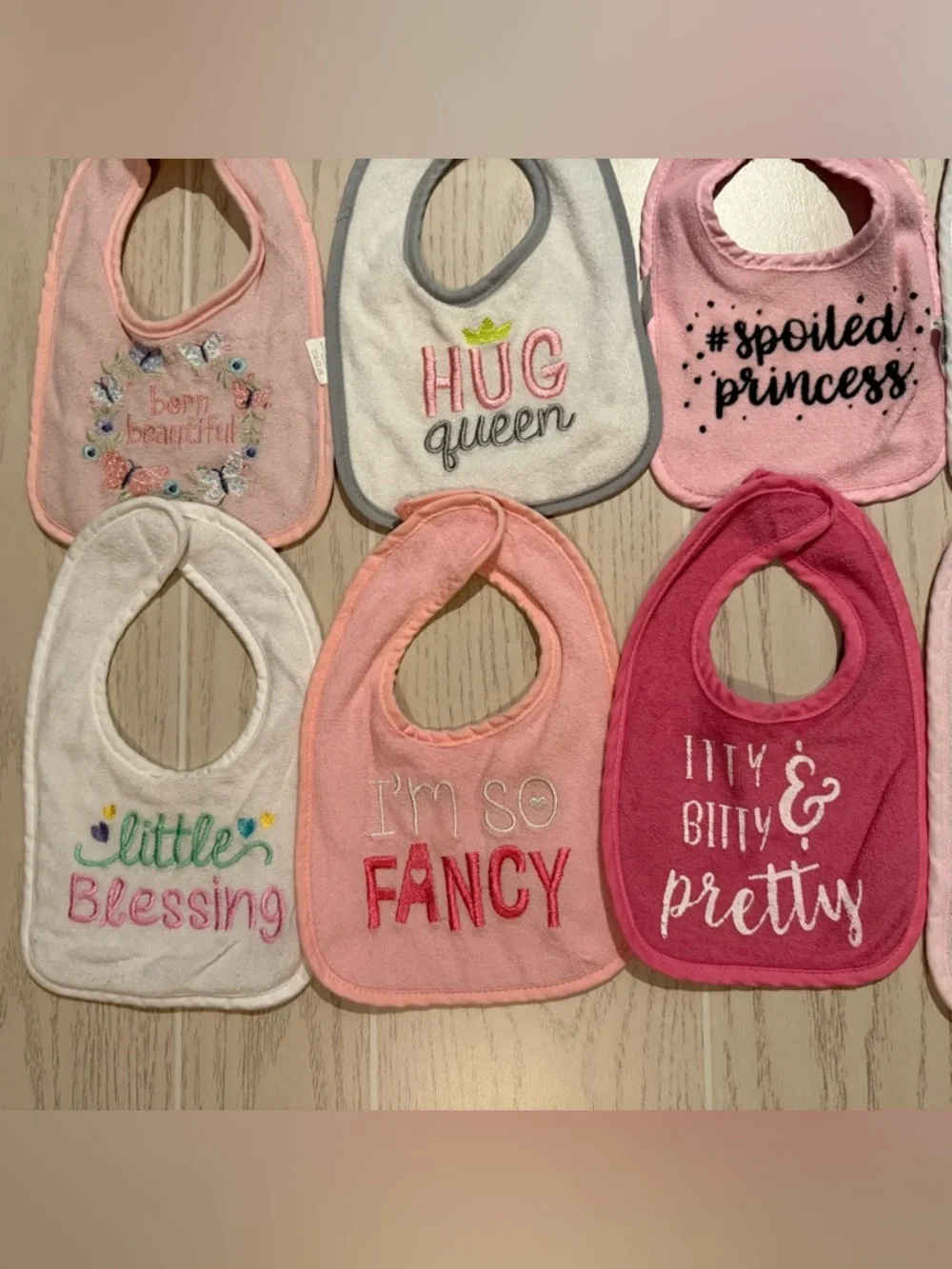 Baby Girl Bib Bundle 14 Pc Pink‎ Cute Sayings Cotton Terry Mixed Brands EUC